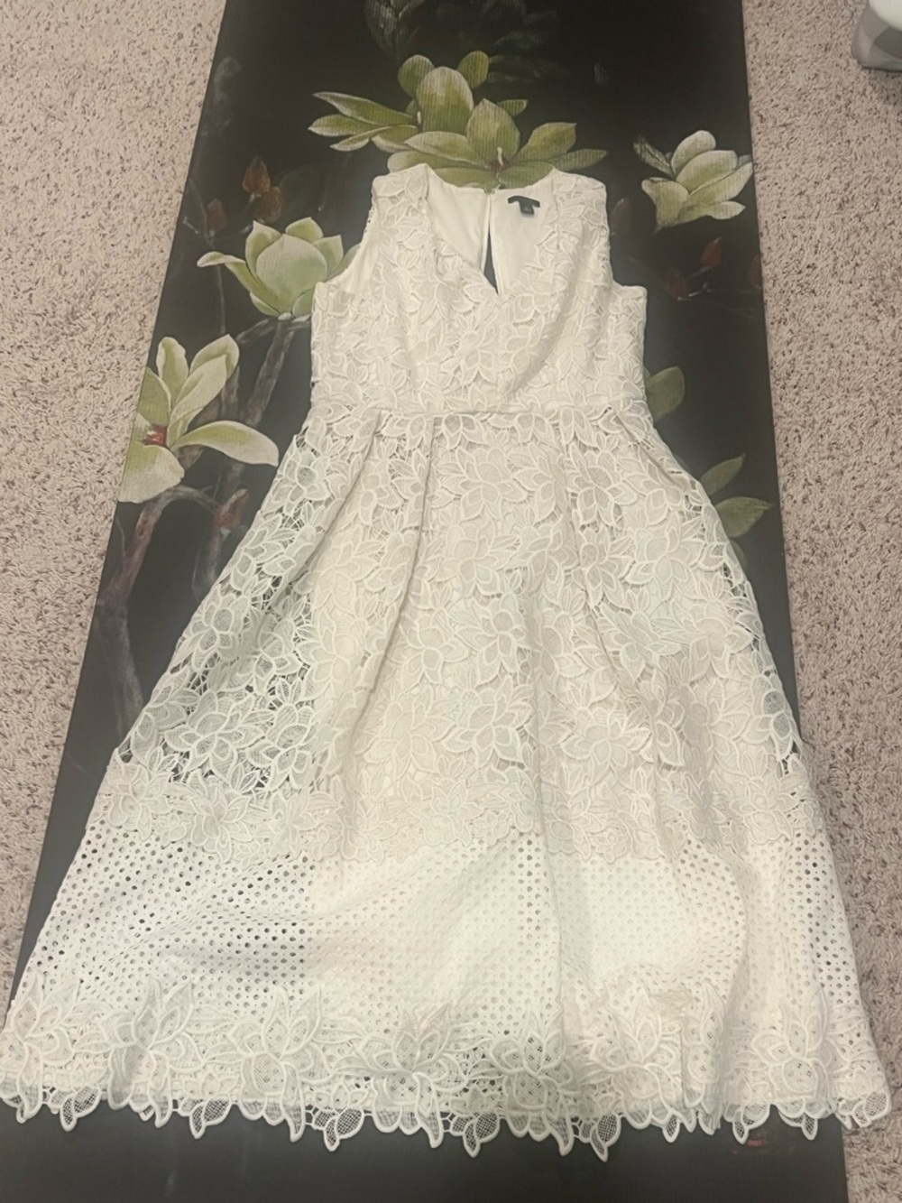Ann Taylor White Lace Fit-and-Flare Dress